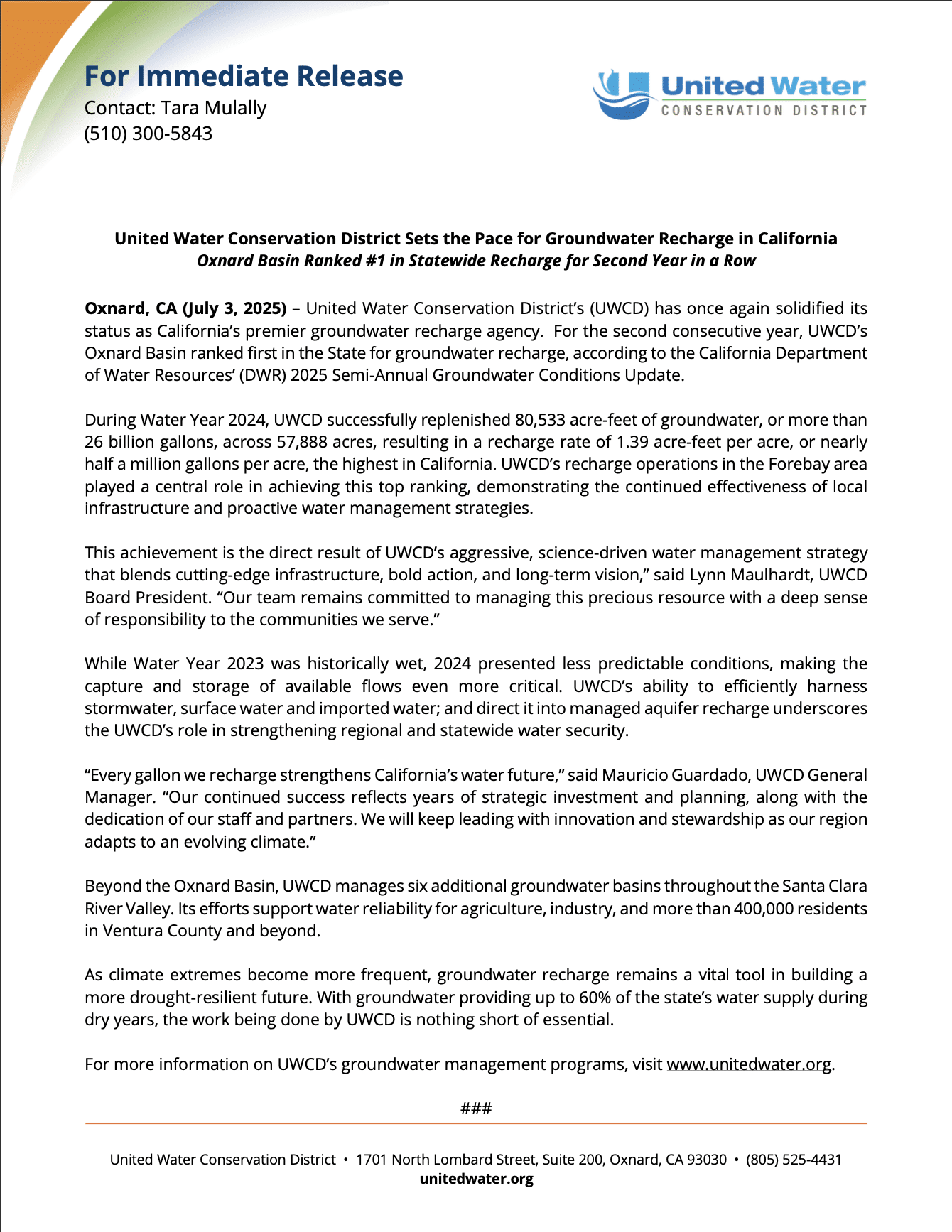 United Water Conservation District Sets the Pace for Groundwater Recharge in California Preview